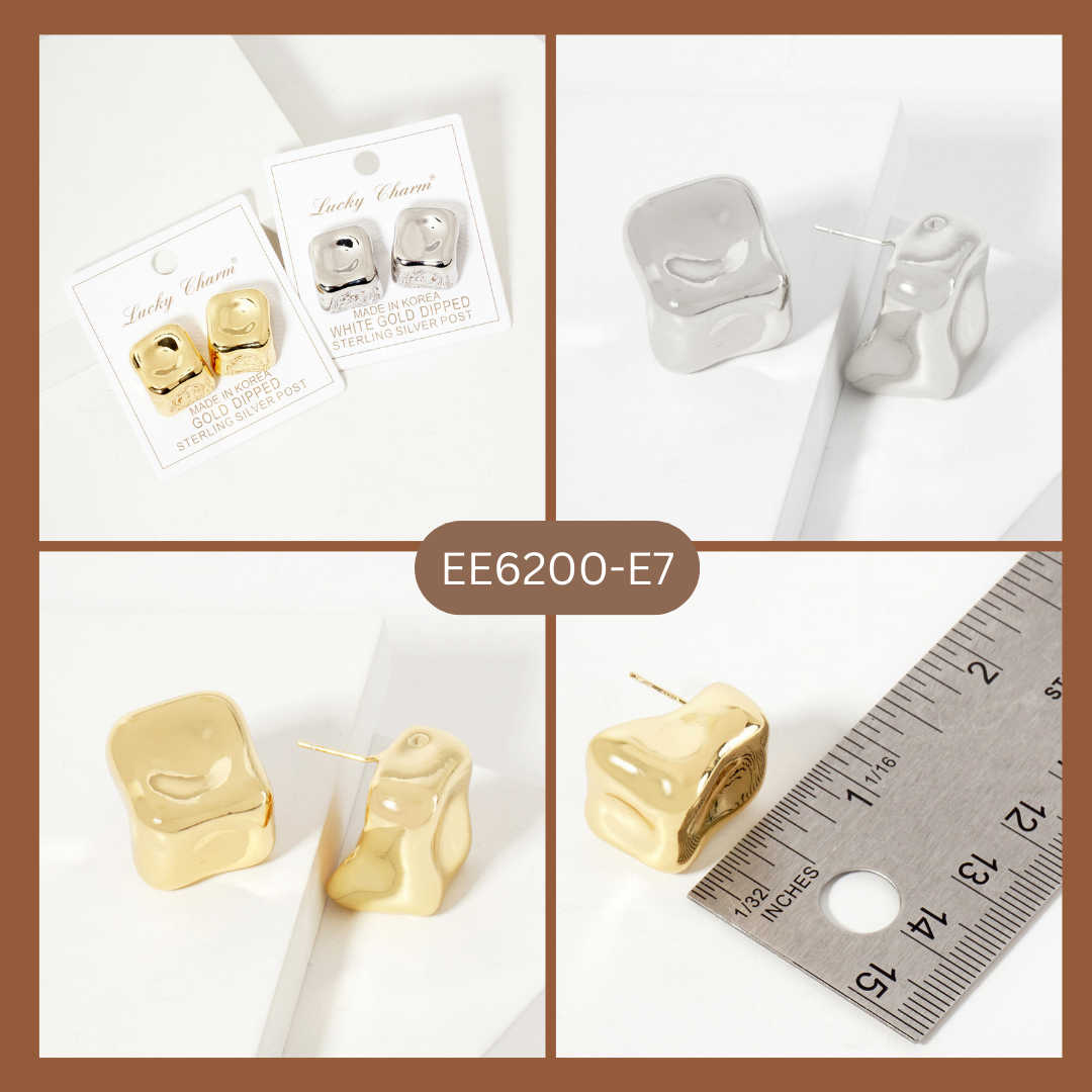 Polished Hand-Molded Organic Square-Shaped Stud Earrings