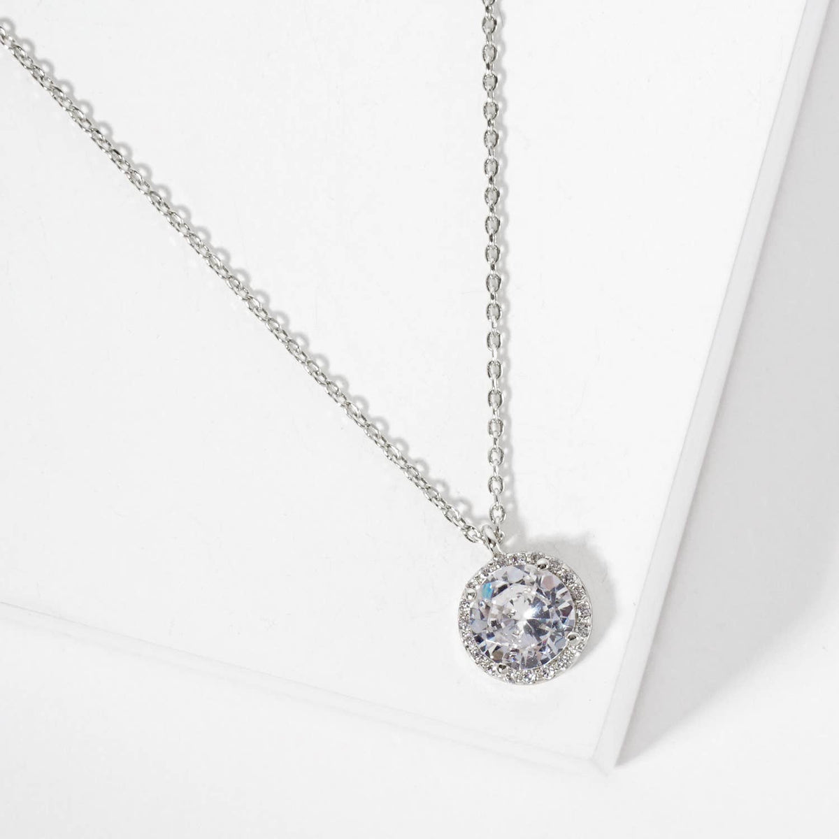 Dainty Halo CZ Solitaire Pendant Necklace