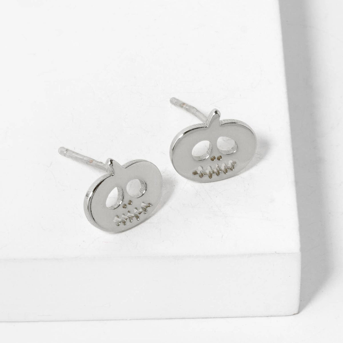 Brass Pumpkin Sterling Silver Post Halloween Stud Earrings