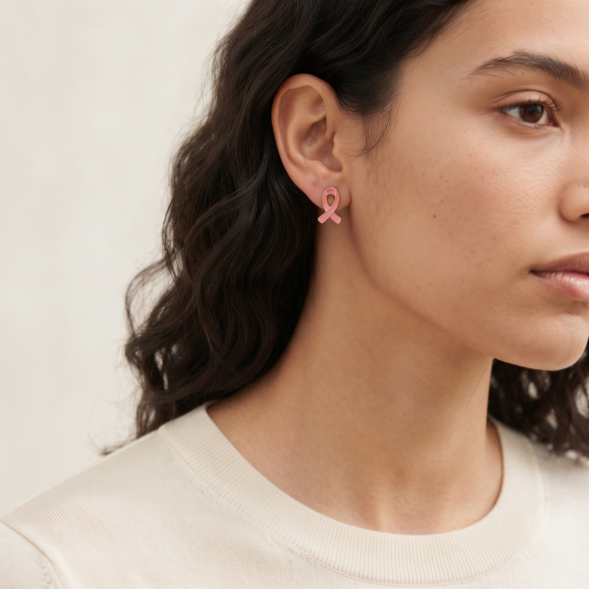 Pink Ribbon Awareness Enamel Stud Earrings