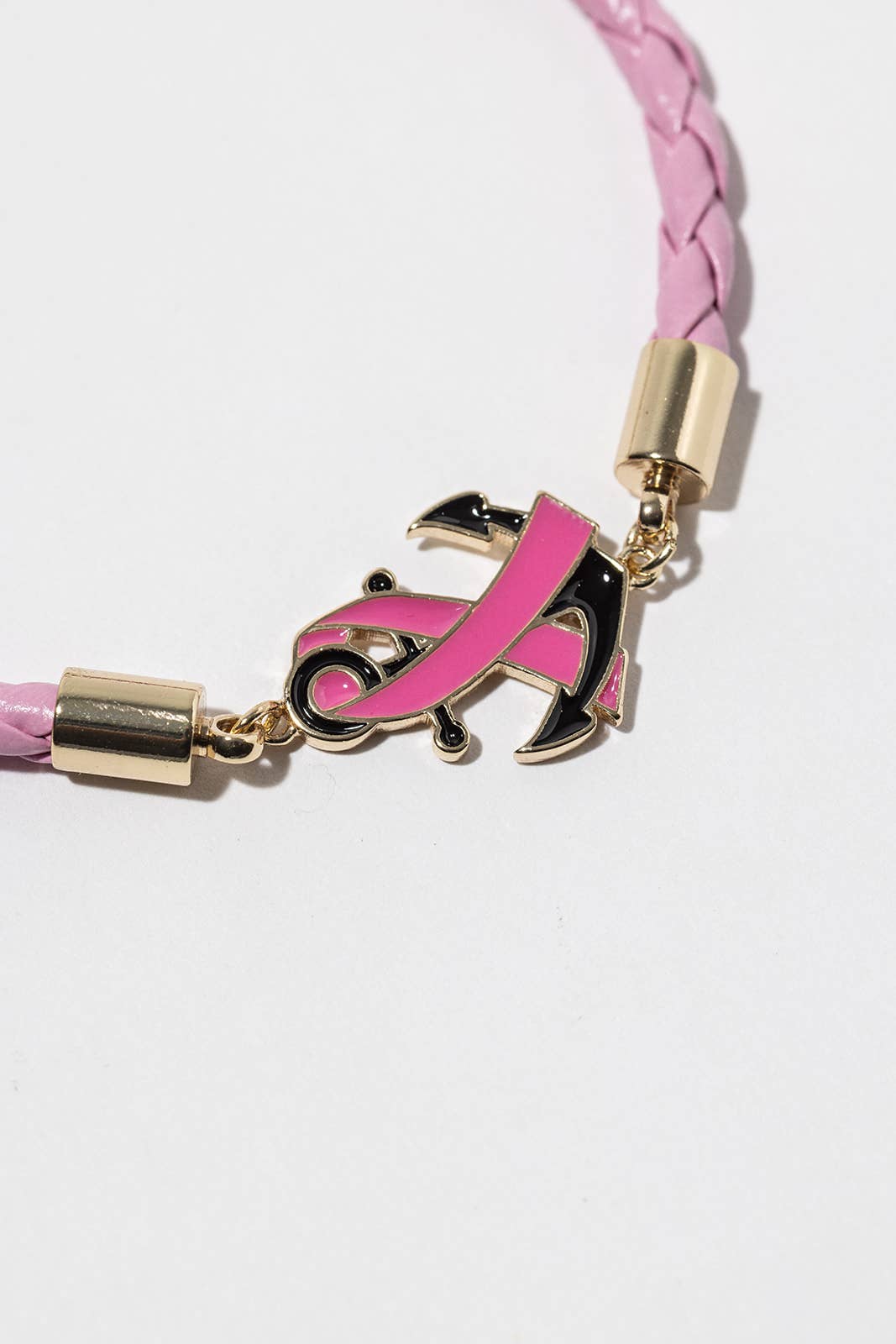 Pink Ribbon Anchor Bracelet – Gold-Dipped Braided Charm