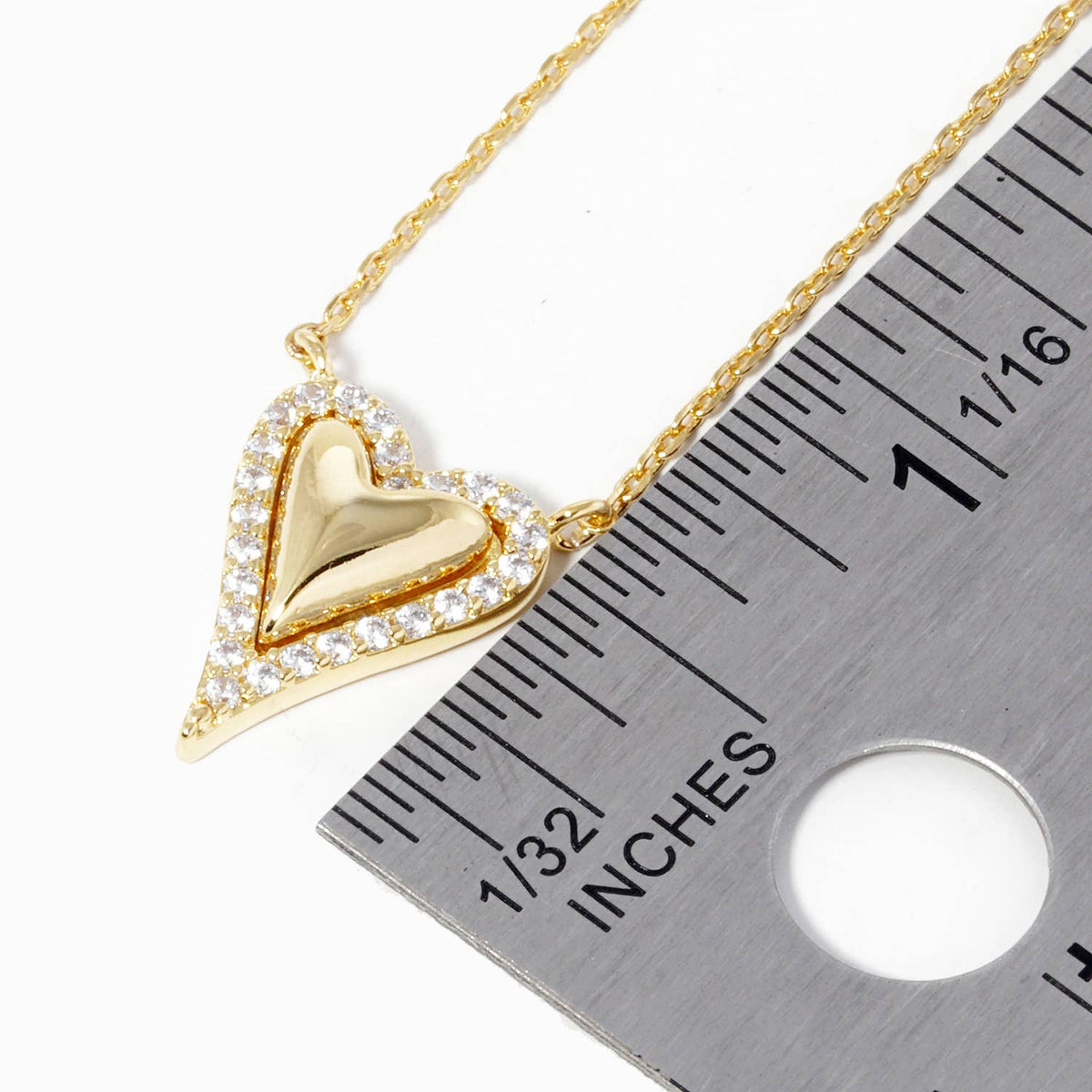 Dainty Pave Border Puffy Heart Pendant Necklace