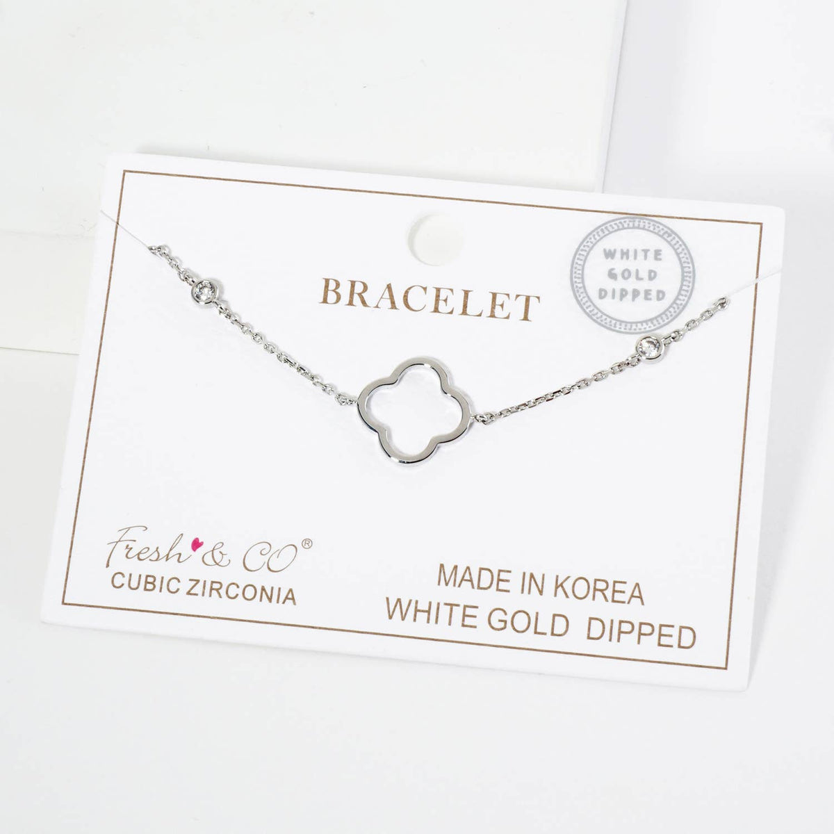 18K 15mm Quatrefoil Cutout CZ Stone Chain Bracelet