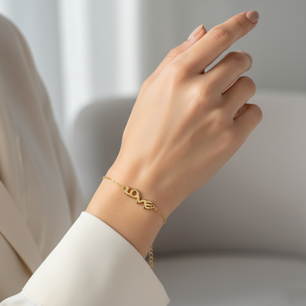 Minimalist Block-Letter "LOVE" Bracelet