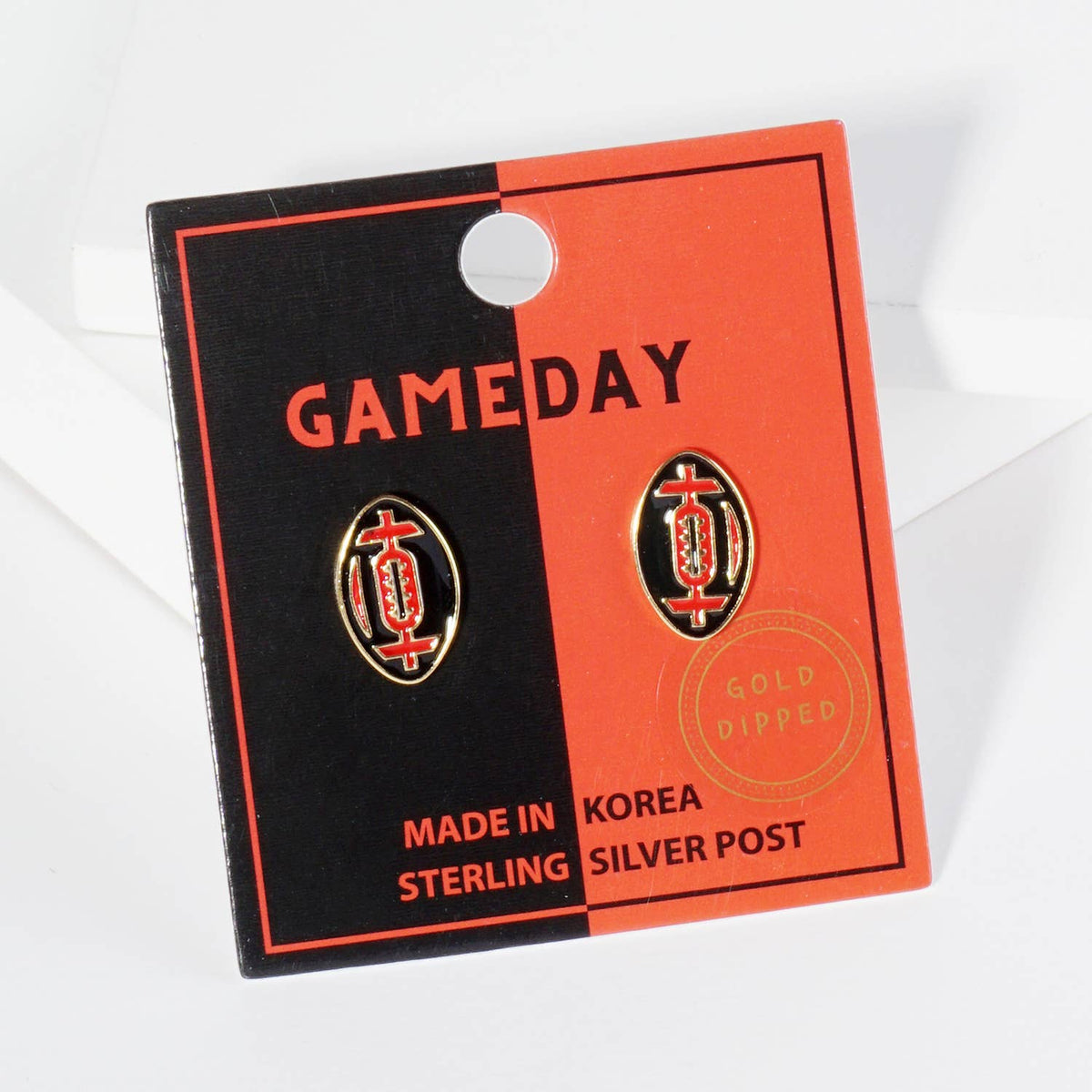 18K GOLD DIPPED ENAMEL FOOTBALL BALL GAME DAY STUD EARRINGS