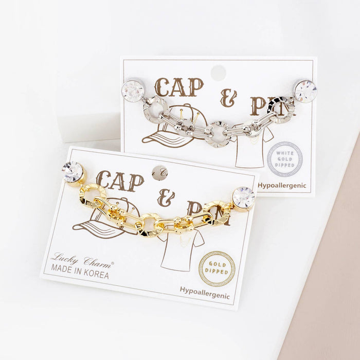 Crystal Accent Chunky Chain Cap & Clothing Pin