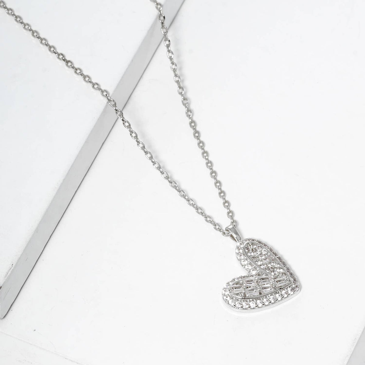 Elegant Pave Cubic Zirconia Heart Pendant Necklace