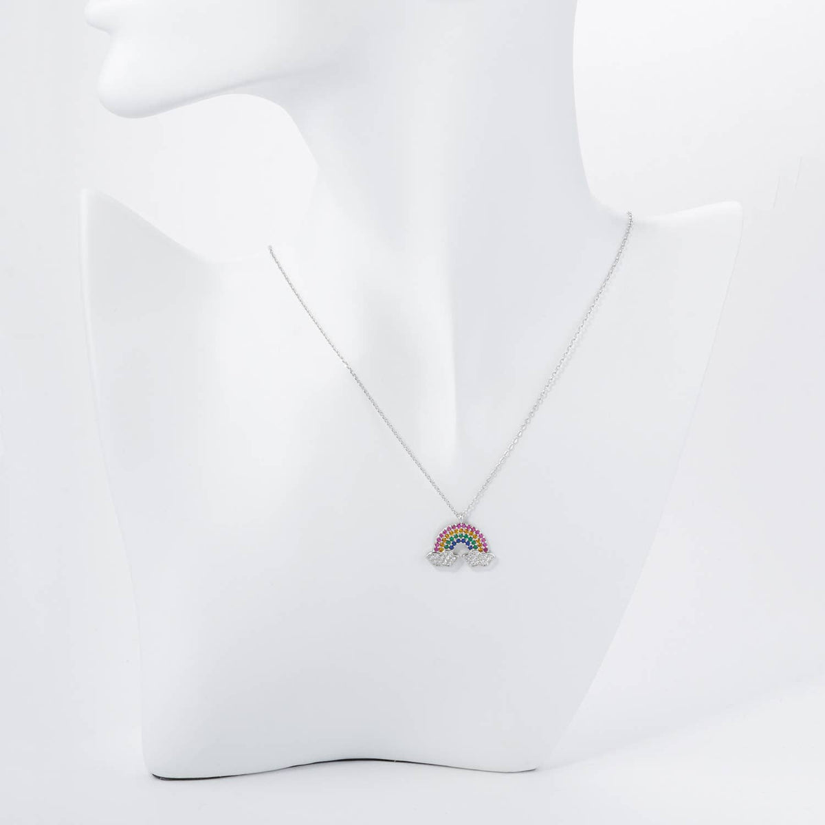 Colorful Pave Set Cubic Zirconia Rainbow Pendant Necklace.