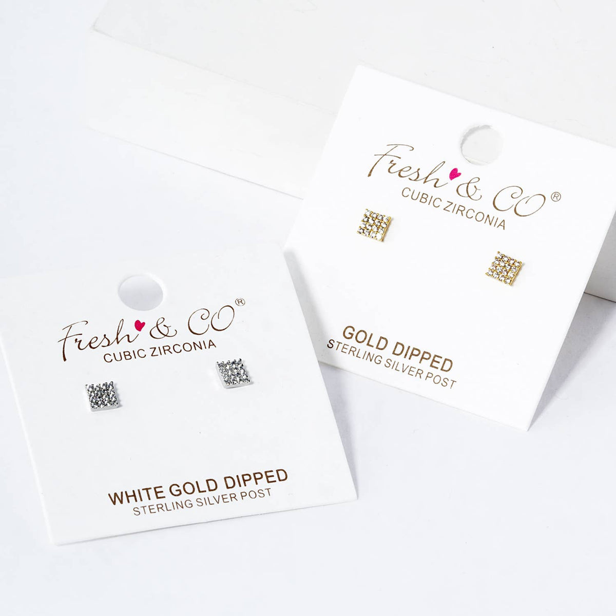 18K Gold Dipped CZ Pave Square Post Stud Earrings