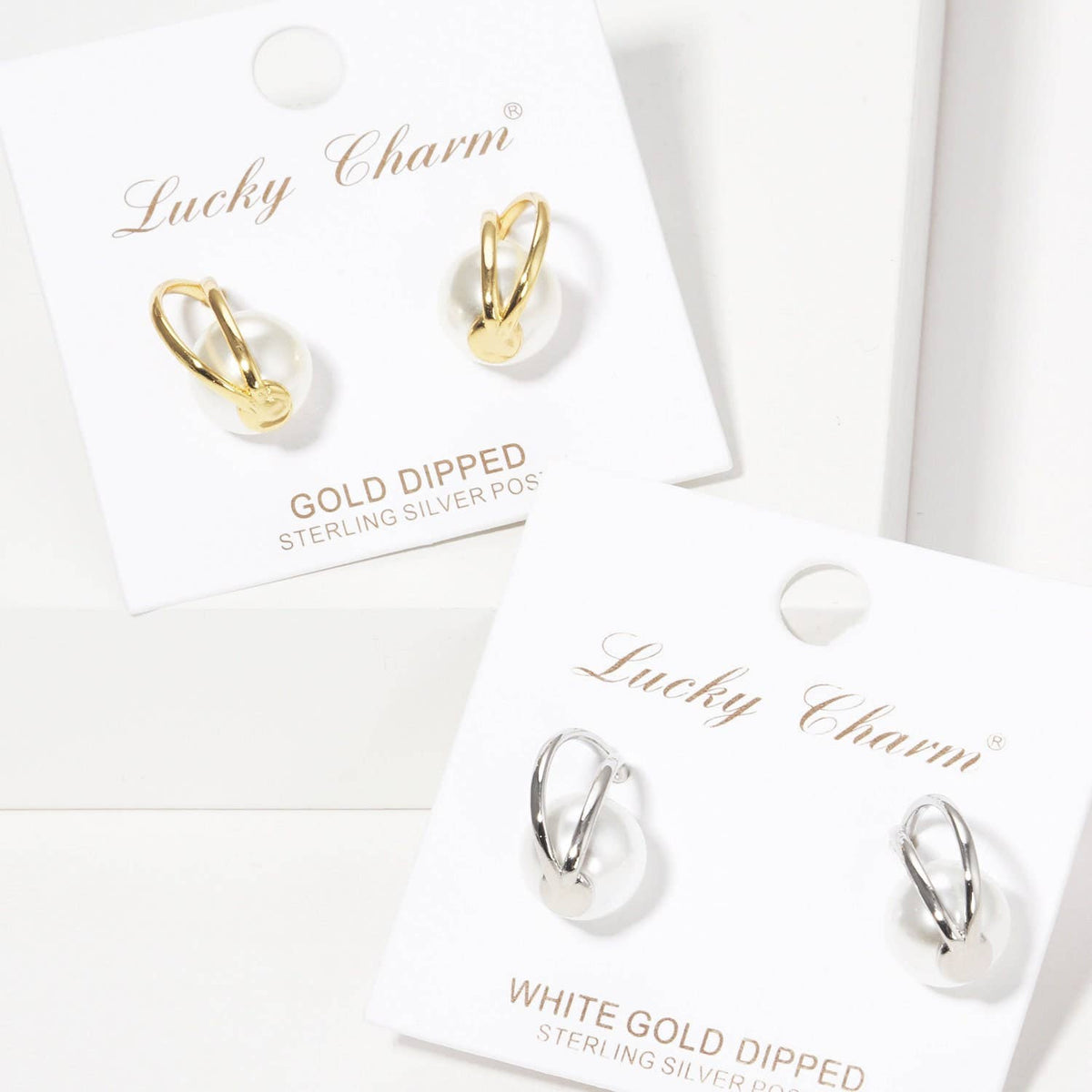 Gold Freshwater Pearl Moon Stud Earrings