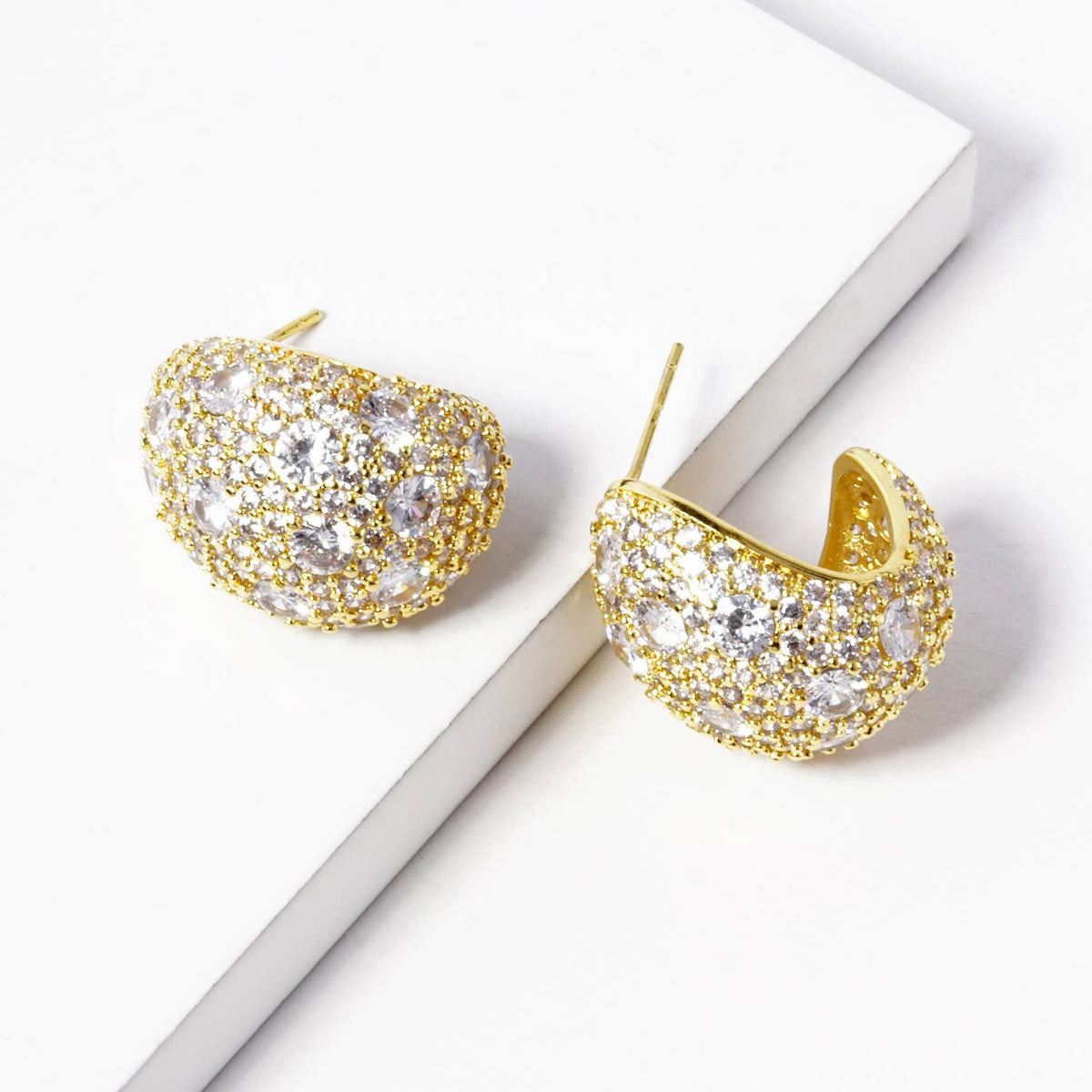 Geometric Pave Half-Hoop Earrings
