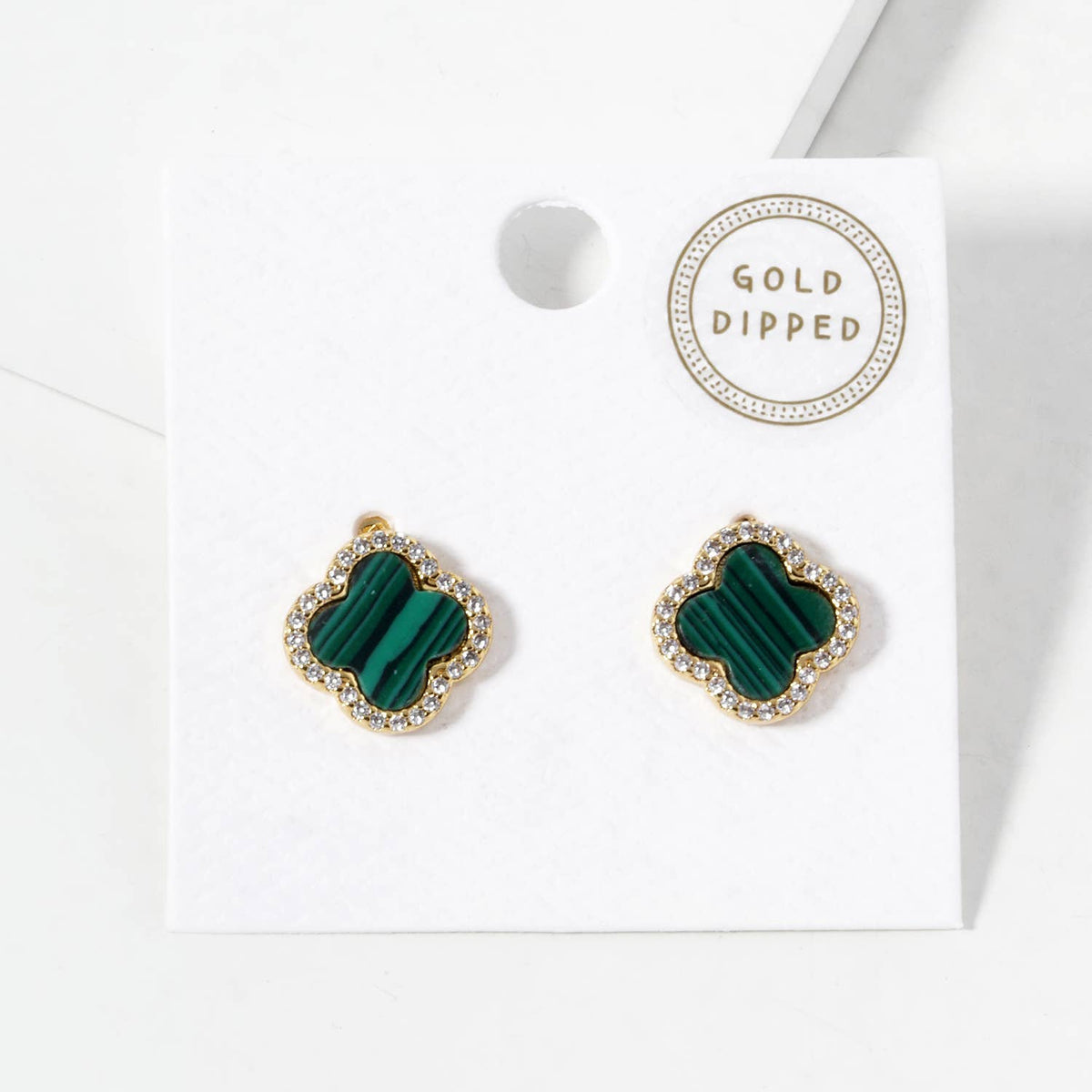 Dainty Pave Clover Stone Stud Earrings