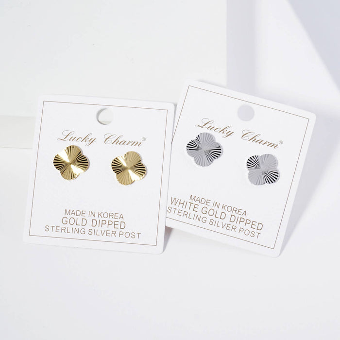 Sunburst Texture 14mm Quatrefoil Stud Earrings