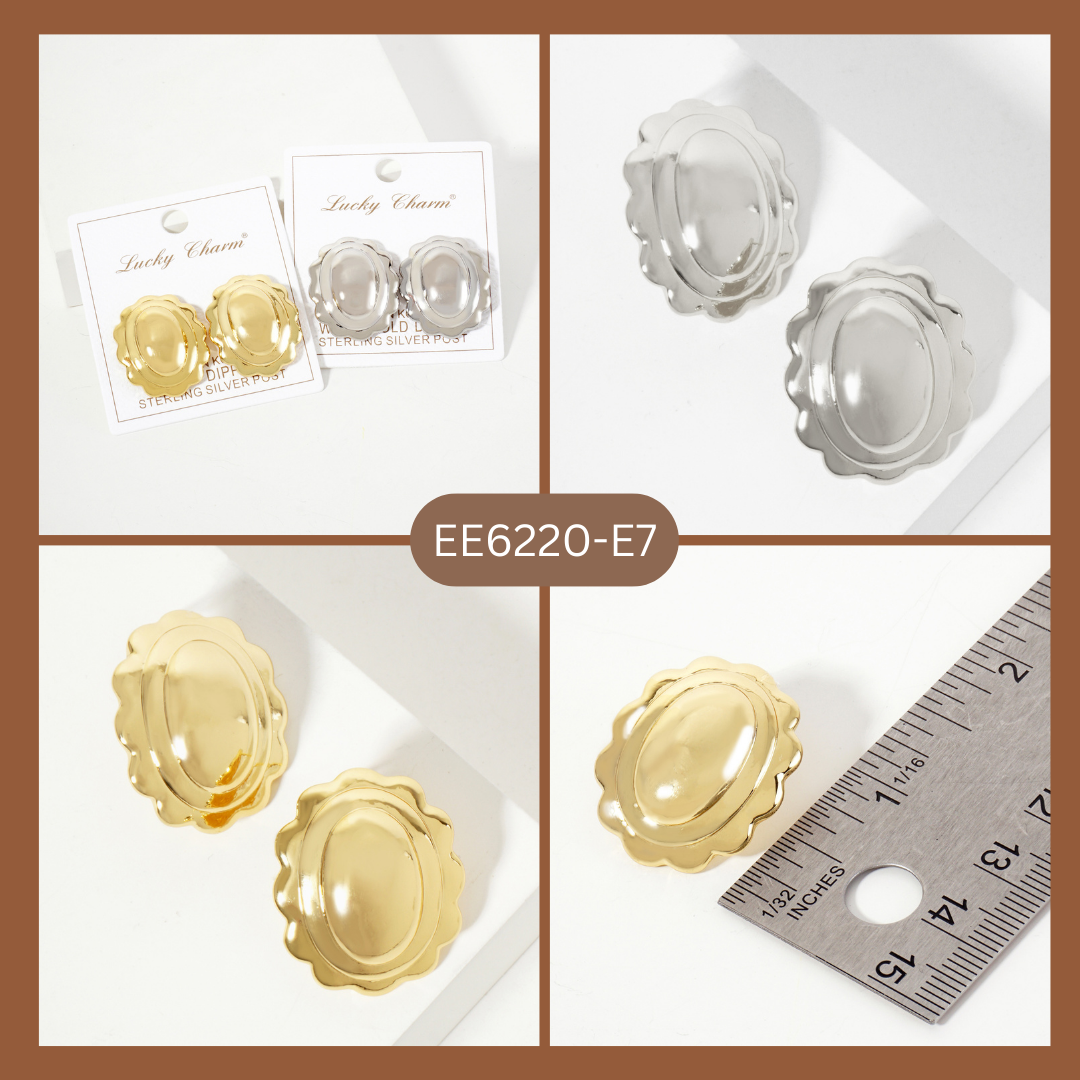 Polished Brass Soft-Curve Wavy Oval Stud Earrings