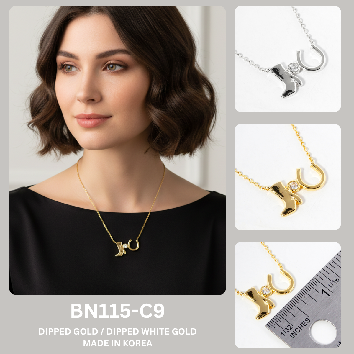 Cowgirl Boot & Horseshoe Pendant Necklace