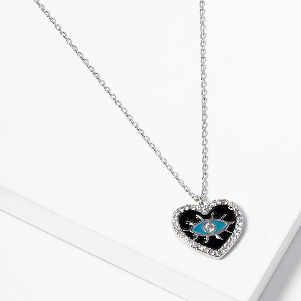Heart Evil Eye Enamel Pendant Necklace