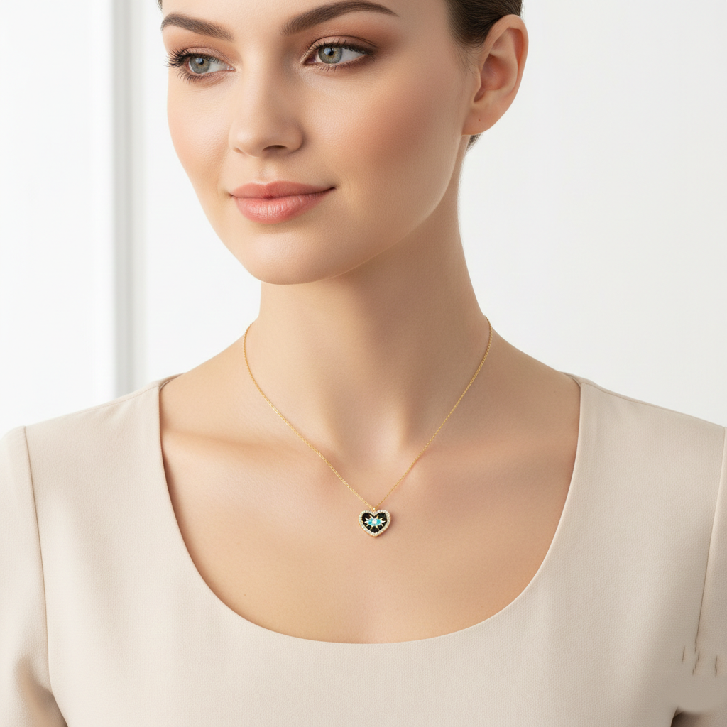 Heart Evil Eye Enamel Pendant Necklace