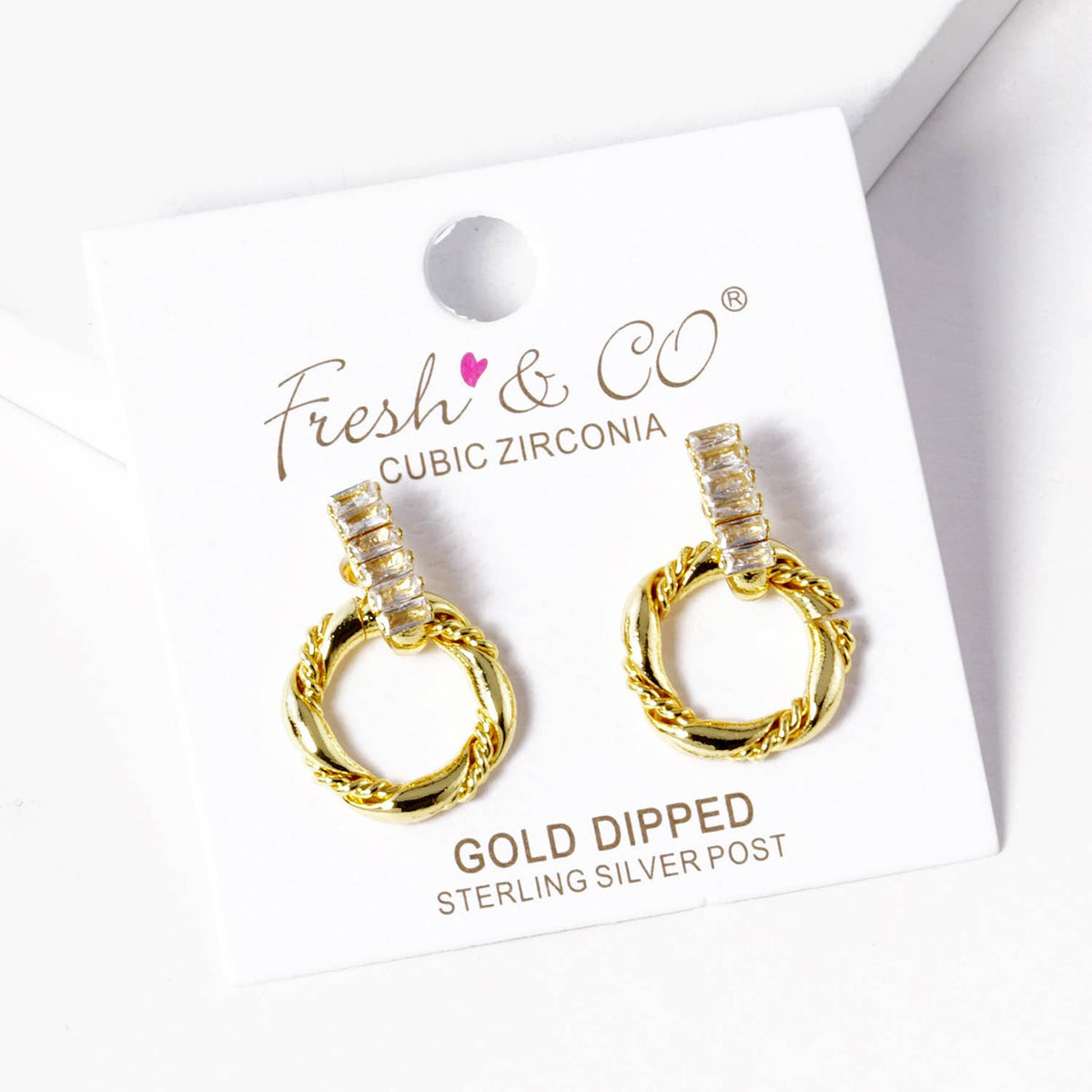 Geometric Twist & Cubic Zirconia Drop Hoop Earrings