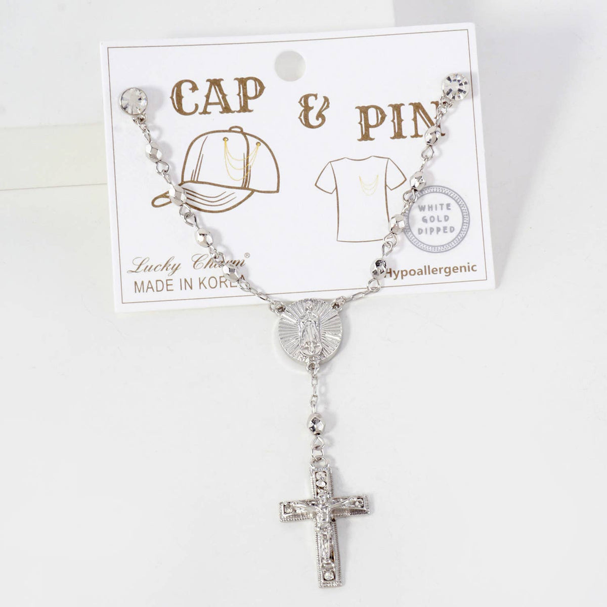 Cap & Pin Rosary Chain Accessory - Virgin Mary & Crucifix