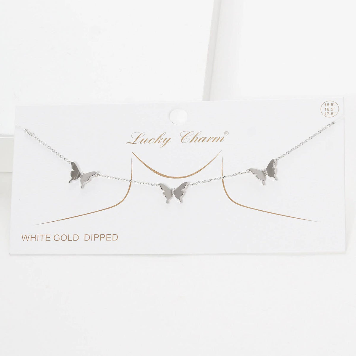 Gold 3 Pave Butterfly Charm Necklace