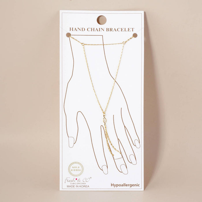 Marquise CZ-Stone Accent Brass Hand-Chain Bracelet