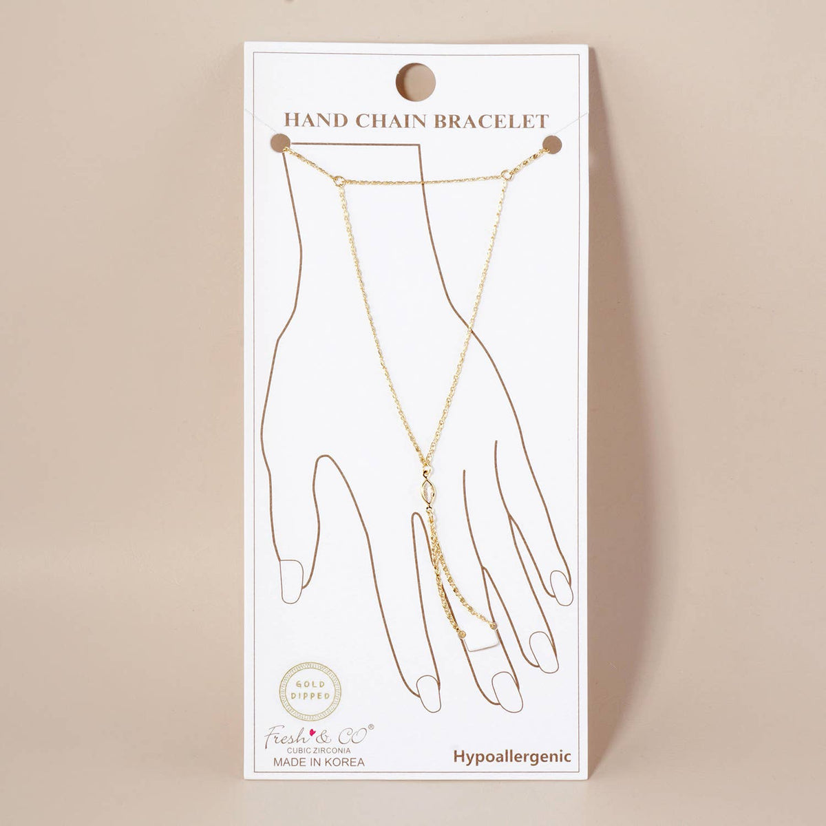 Marquise CZ-Stone Accent Brass Hand-Chain Bracelet