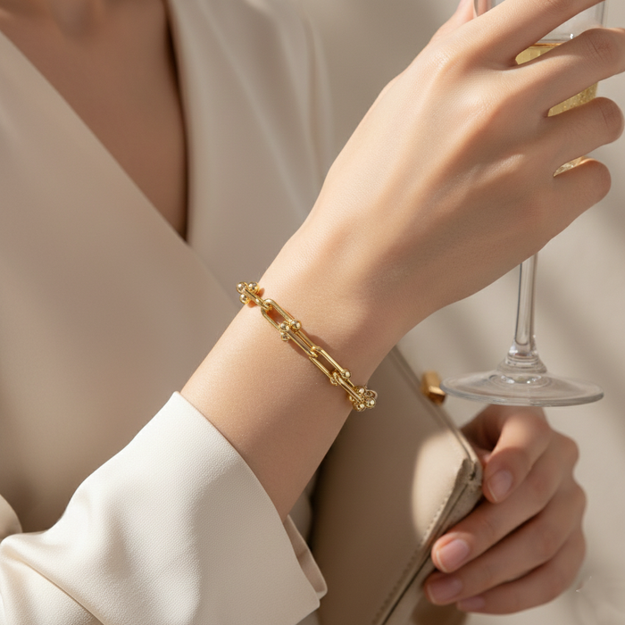 Elegant U-Link Chain Bracelet with Ball Accents