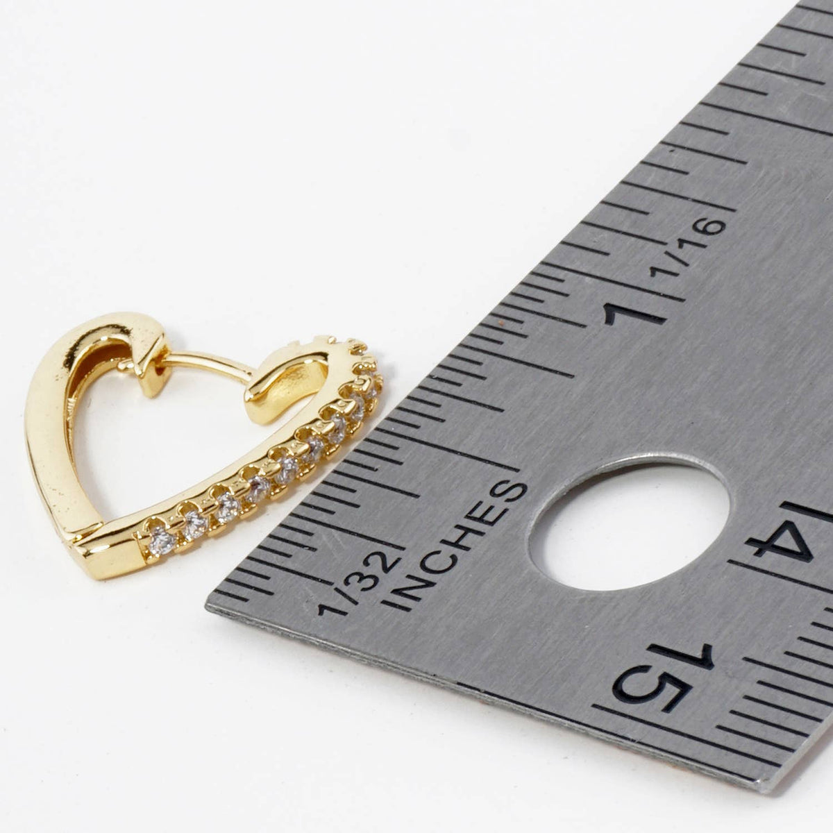 18K GOLD DIPPED PAVE CUBIC ZIRCONIA 15MM HEART HUGGIE HOOP