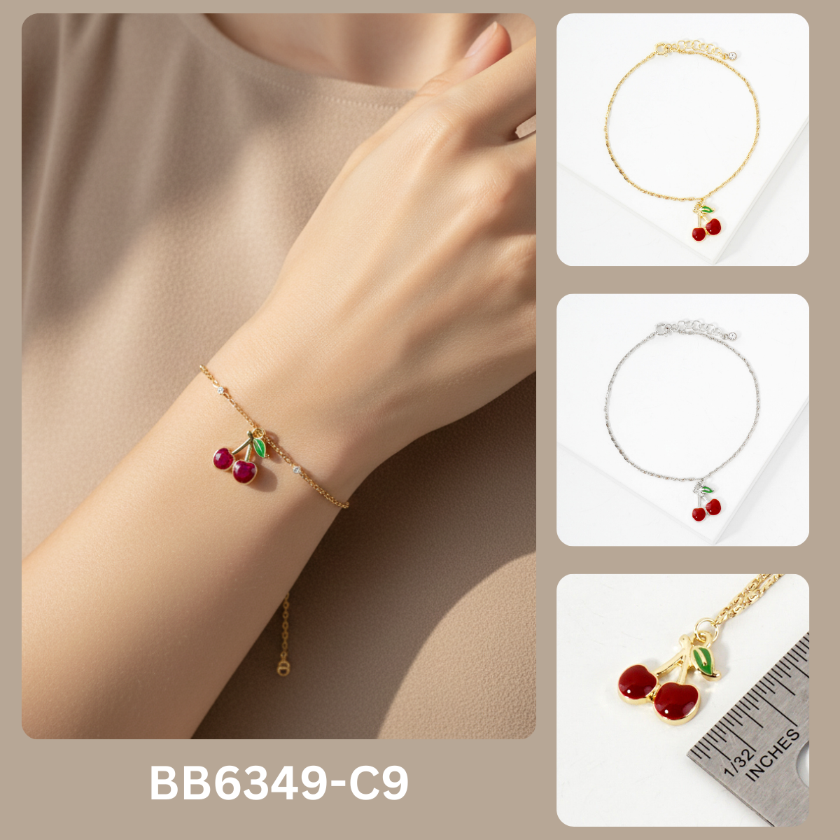 Enamel Cherry Charm Bracelet.