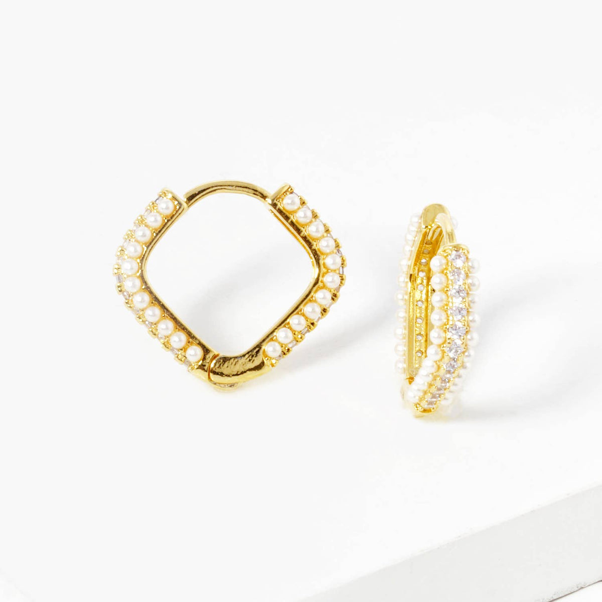 Dainty Triple Row Pave Cubic Zirconia Huggie Hoop Earrings