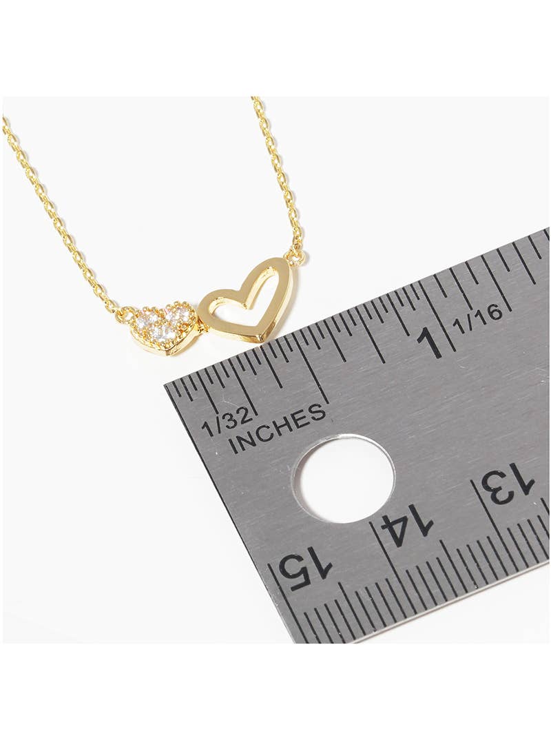 Double Open & Pavé Heart Pendant Necklace