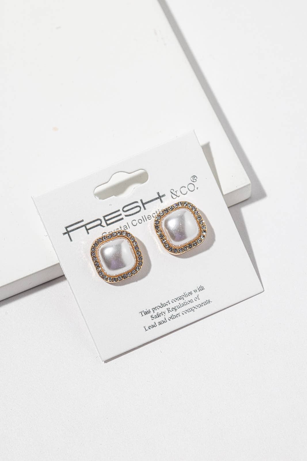 Cushion Pearl Halo Stud Earrings – Crystal Halo Pearl Studs,