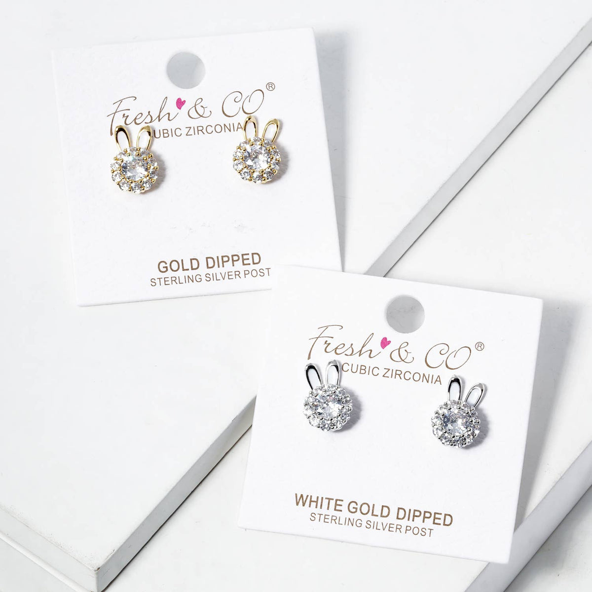 Cubic Zirconia Bunny Ear Stud Earrings