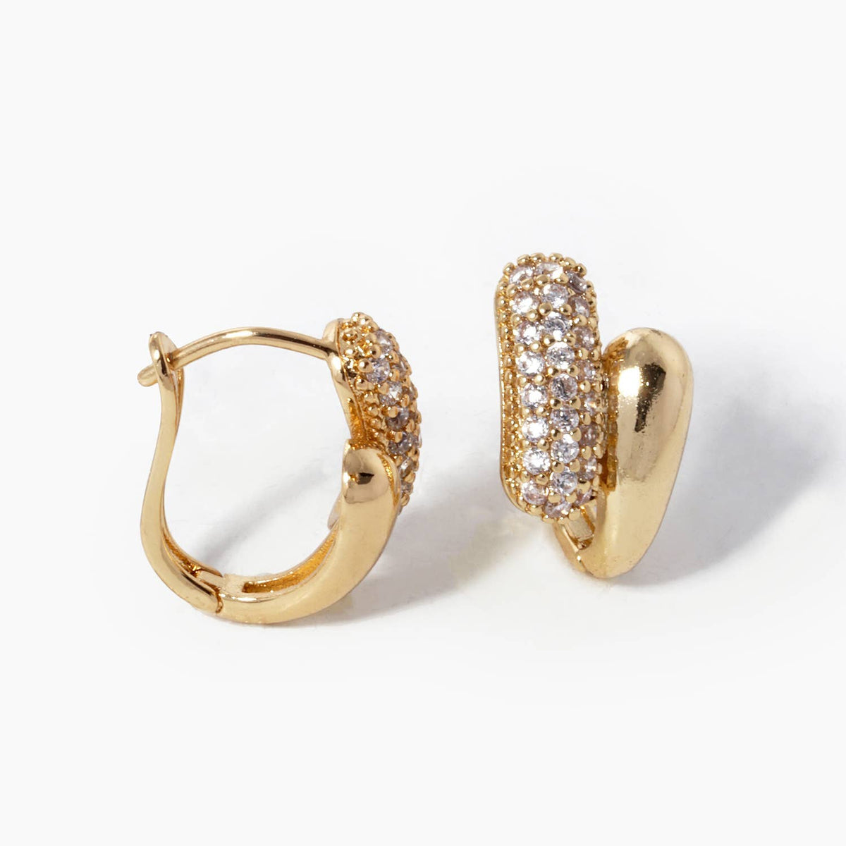 18K Gold Dipped CZ Pave 15mm Huggie Hoop Earrings