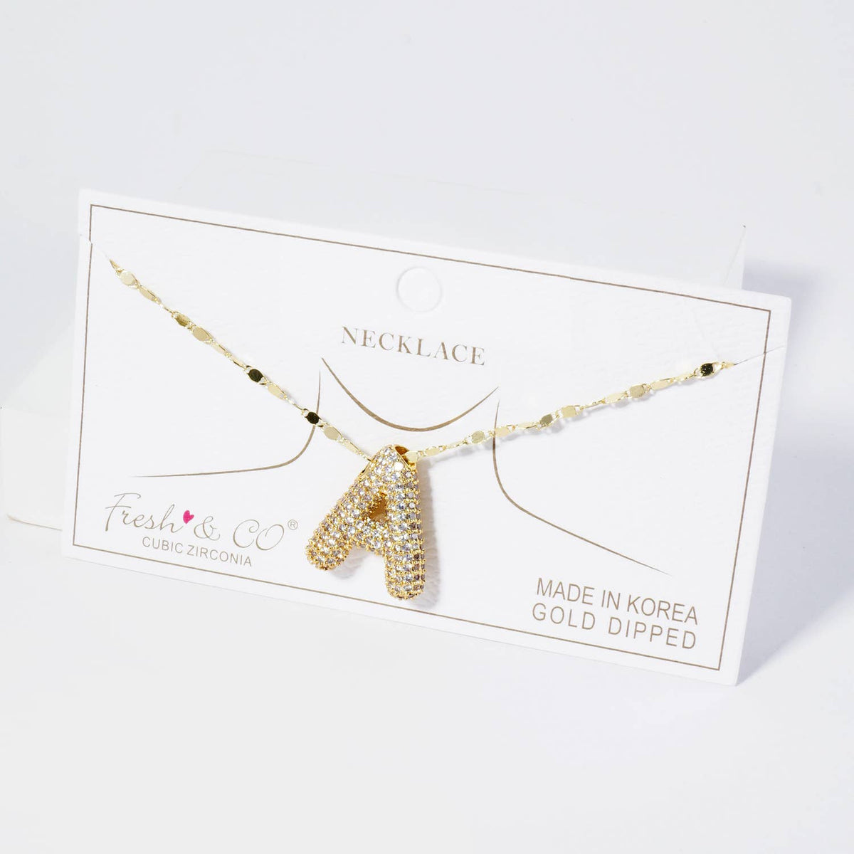 18K Gold Dipped Pave Set CZ Bubble Initial Pendant Necklace