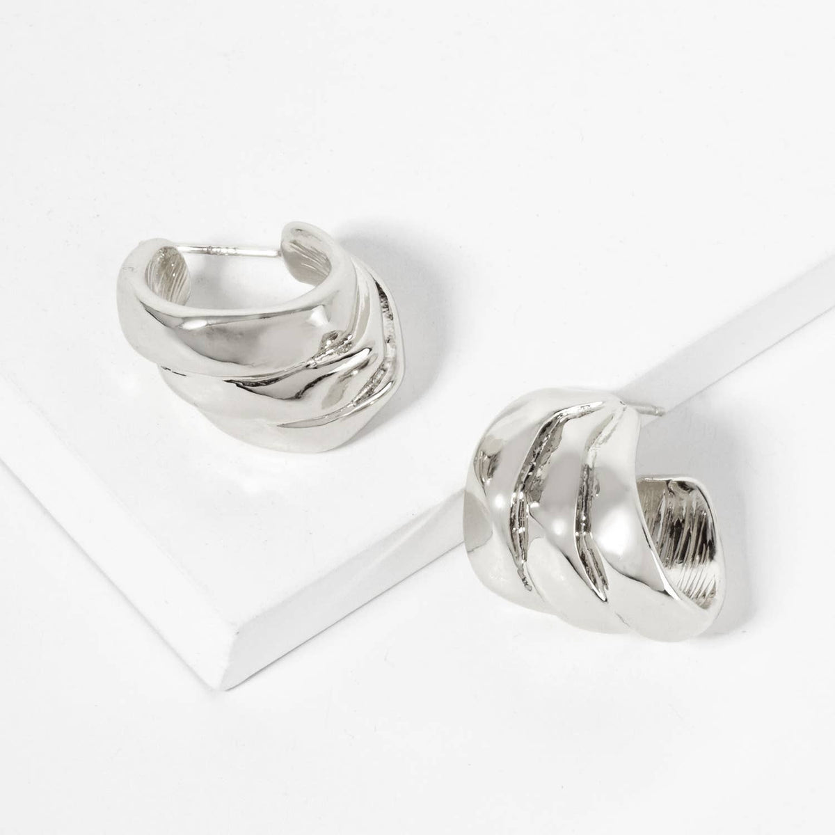 Three-Interconnected-Loops Brass Hoop Earrings