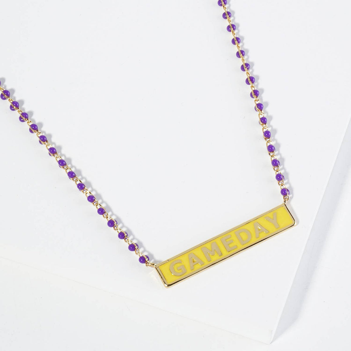 18K GOLD ENAMEL GAME DAY PENDANT GLASS BEADED CHAIN NECKLACE