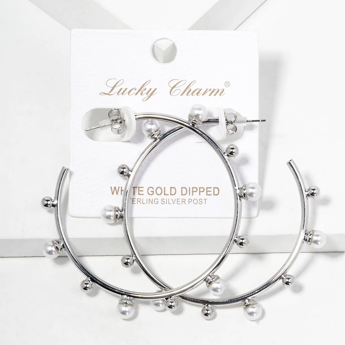 Pearl Accent Hoop Earrings with Sterling Silver Posts
