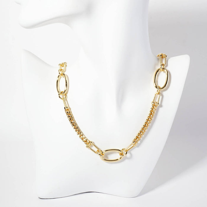 Three Oval-Shaped Accents 5mm Wheat-Chain Necklace