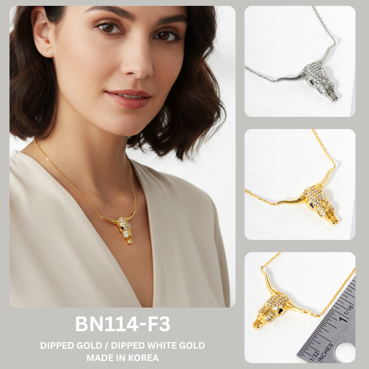 Western Bull Skull CZ Pendant Necklace