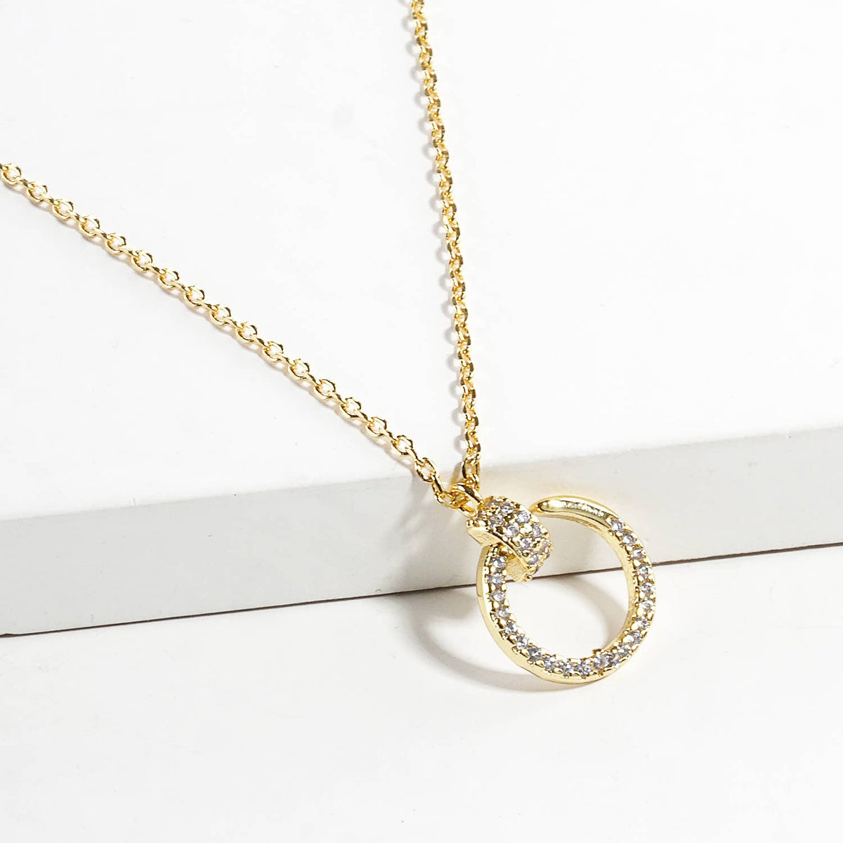 Crystal Pave Open Circle Interlocking Pendant Necklace