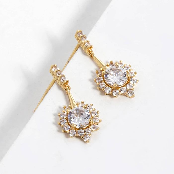 Gold Plated Sunburst Drop Earrings