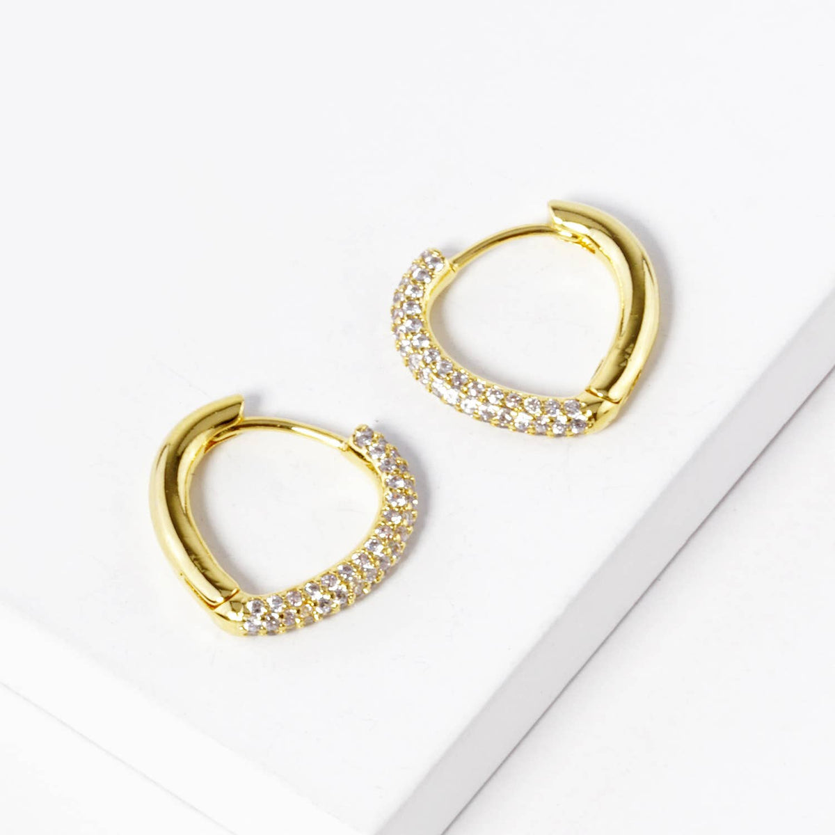 Dainty Cubic Zirconia Half Pave Huggie Hoop Earrings