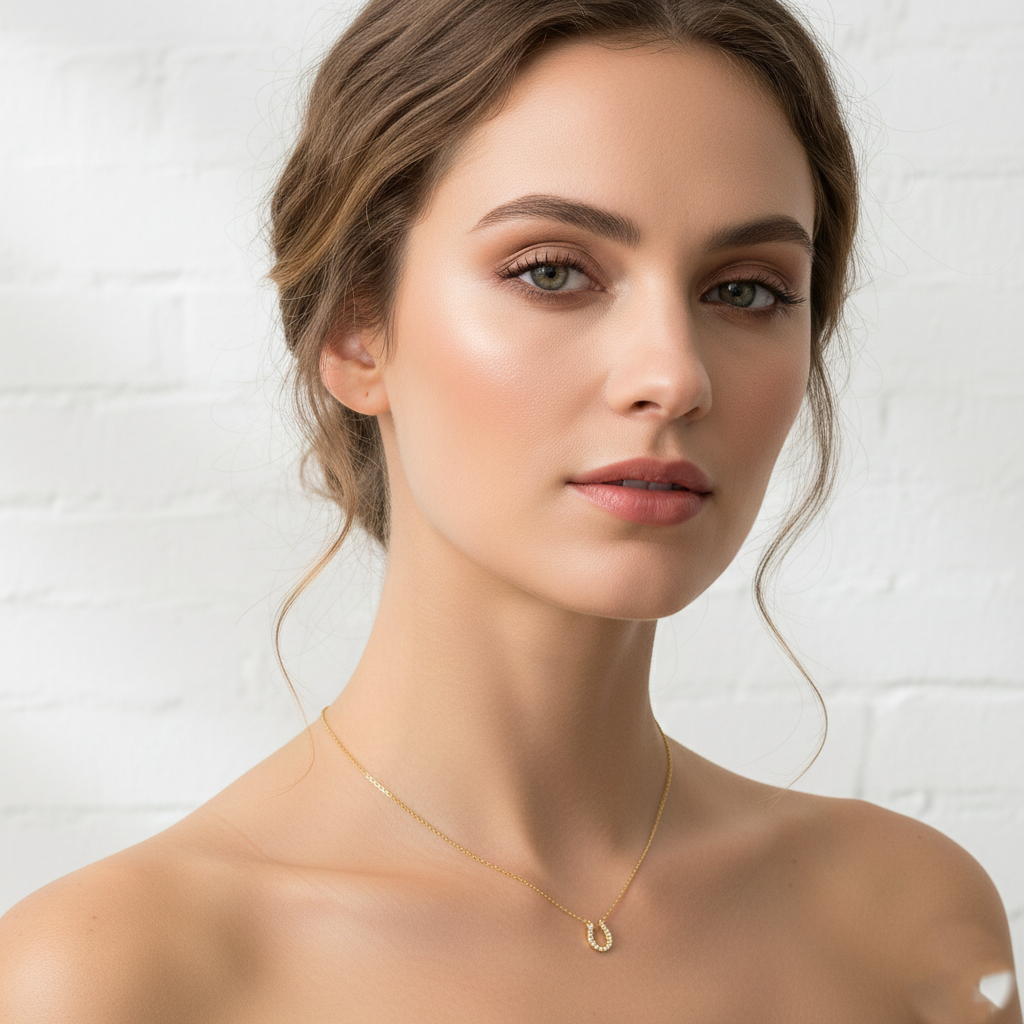 Lucky Horseshoe Pave Charm Necklace