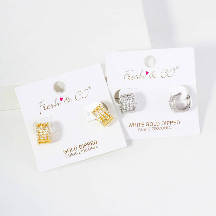 Four Cubic-Zirconia Strands 10mm Huggie Hoop Earrings