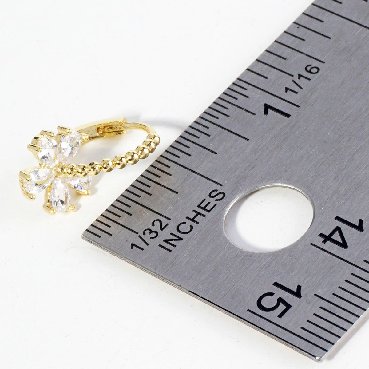 Cubic Zirconia Flower Drop 12mm Huggie Hoop Earrings