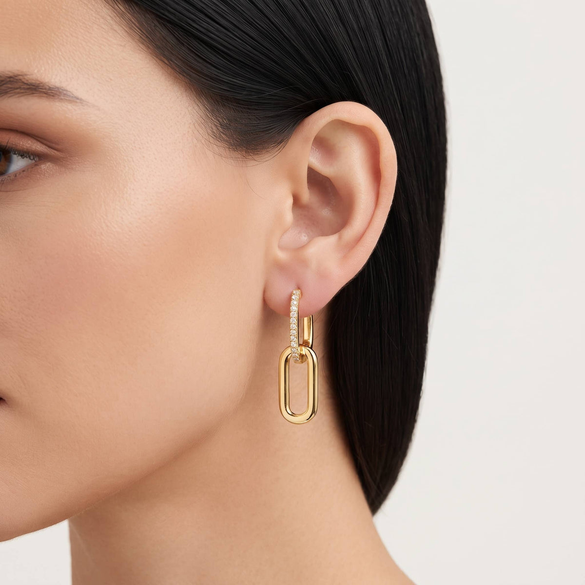 Dainty Cubic Zirconia Pave Link Drop Earrings
