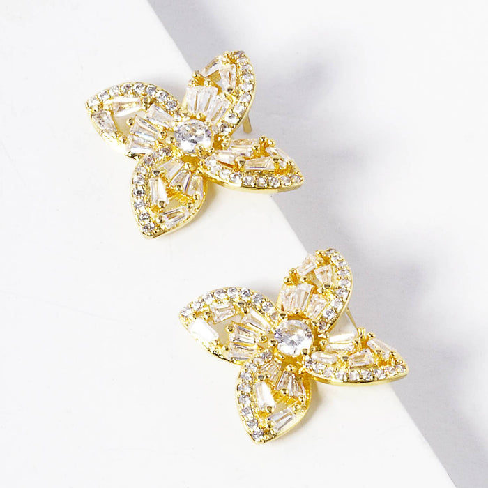 Dainty Cubic Zirconia Flower Stud Earrings