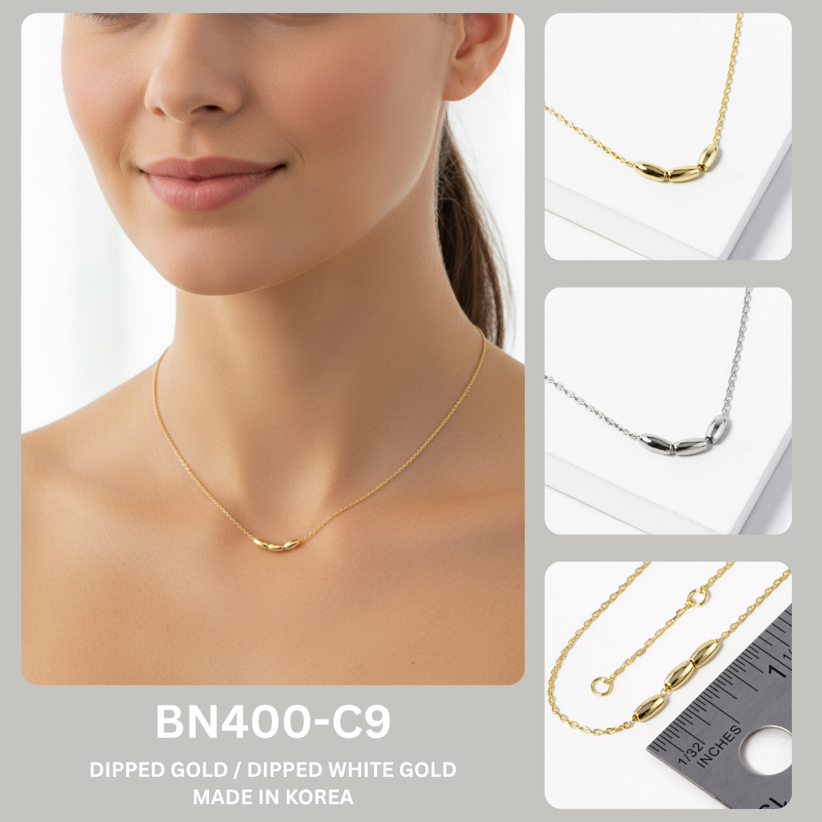 Minimalist Three-Bead Dainty Pendant Necklace