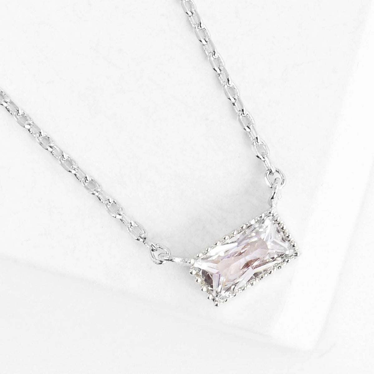Minimalist Emerald Cut Cubic Zirconia Pendant Necklace
